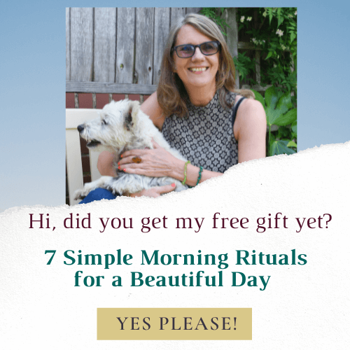Image of Liz Doyle and my dog. Text - Hi did you get my free gift yet? 7 7 Simple Morning Rituals for a Beautiful Day . Yes Please