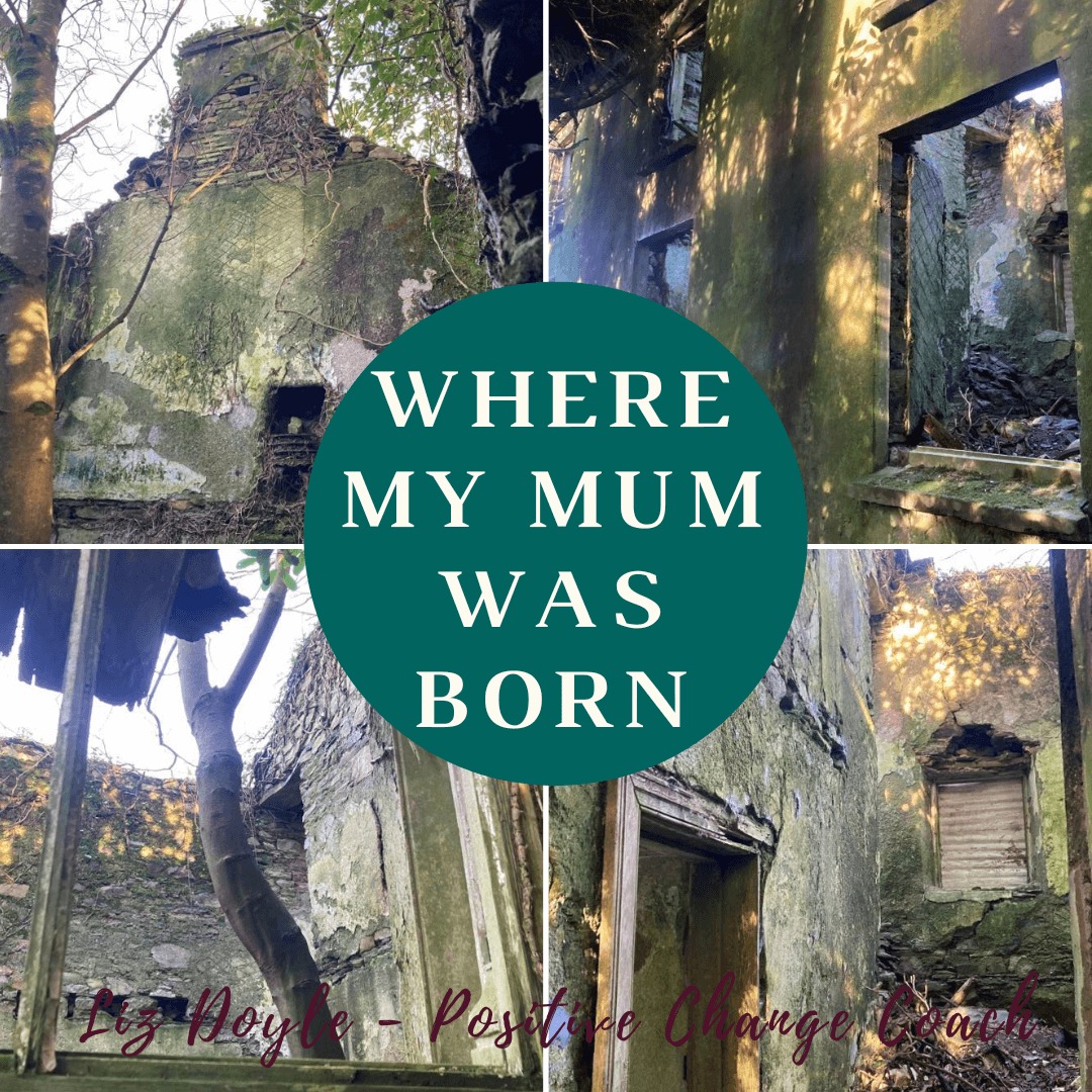 Images of a house with text saying "where my mum was born"